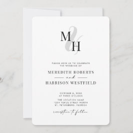 Convites Monograma Elegante Código QR RSVP Casamento Minima