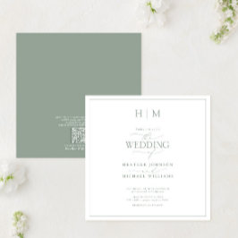 Convites Monograma Elegante de Caligrafia Verde de Código Q