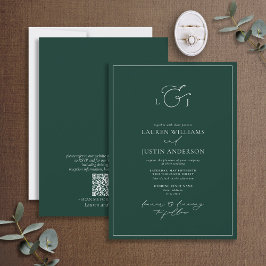 Convites Monograma Elegante de Caligrafia Verde Emerald