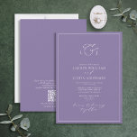 Convites Monograma Elegante de Lavandas de Código QR<br><div class="desc">Seu casamento dá palco para uma celebração única, e tudo começa com o convite perfeito. Este Convite De Casamento Da Caligrafia Lavanda Elegante Exude elegância sem esforço e sofisticação do eterno. Feito com caligrafia moderna, esta carta tem um olhar artístico que certamente agradará até o mais discernimento de seus convidados....</div>