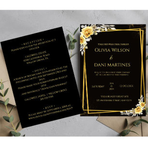 Convites Monograma Elegante Dourado e preto clássico