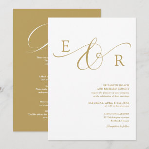 Convites Monograma Elegante em Dourado Tudo em Um Casamento