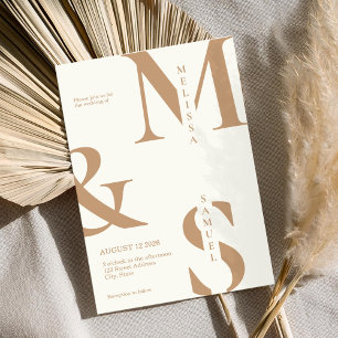 Convites Monograma Elegante Moderno Casamento Ivory Tan