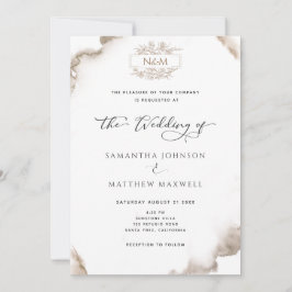 Convites Monograma elegante, Terras Terrestres Aquarela, Ca