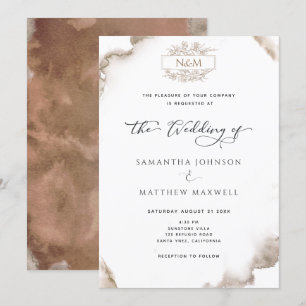 Convites Monograma Elegante, Tonturas Terrestres Aquarela, 