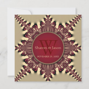 Convites Monograma Estrela Batik Moderno Casamento Vermelho