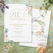 Monograma Floral Coração Dourado de 50º Aniversári