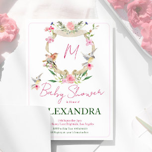 Convites Monograma Floral Crest Watercolor Chá de fraldas