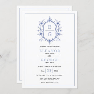Convites Monograma floral da crista azul monograma Código Q