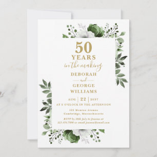 Convites Monograma Floral de Aniversário de Casamento de 50