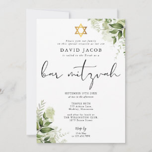 Convites Monograma Floral Elegante de Verdor Bar Mitzvah