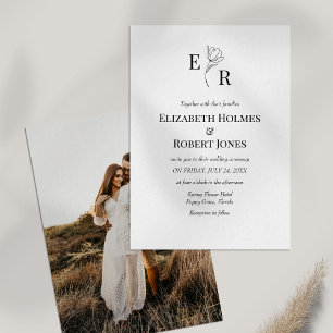 Convites Monograma Floral Elegante Foto Personalizada Casam