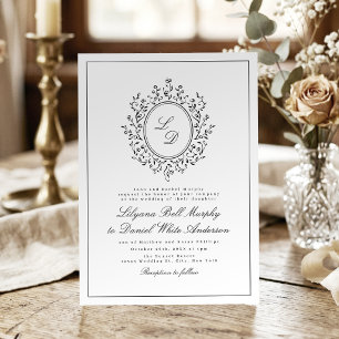 Convites Monograma Floral Elegante Simples Casamento Vintag