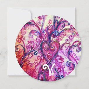 Convites MONOGRAMA FLORAL FANCY HEART ROSA BRANCO Com Flore