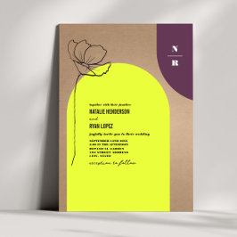 Convites Monograma Floral Neon + Plum Geométrico Invvi