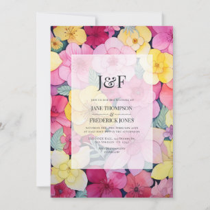 Convites Monograma Floral Rosa e Limão para Casamento