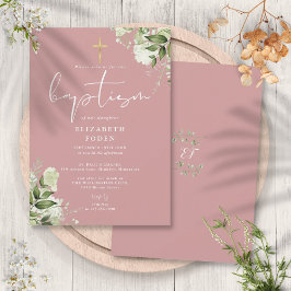 Convites Monograma Floral Rosa Poento Verdejante Batismo