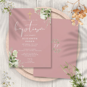 Convites Monograma Floral Rosa Poento Verdejante Batismo