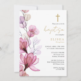 Convites Monograma Floral Transparente Rosa Empoeirado Bati