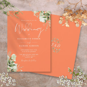 Convites Monograma Floral Verde Coral Casamento