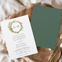 Monograma Flores Selvagens Emerald Green Wedding C