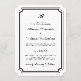 Convites Monograma Formal Casamento Negro e Branco