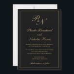 Convites Monograma Formal Elegante Casamento Preto e Dourad<br><div class="desc">Um convite de casamento preto e ouro falso de estilo tradicional com um design simples e clássico com seu monograma inicial e seus nomes em um dentro de caligrafia elegante de uma fronteira fina. Todos os elementos de design podem ser alterados na ferramenta de edição de design. Estes convites de...</div>
