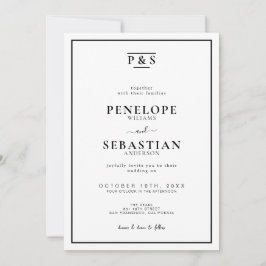 Convites Monograma Formal Preto e Branco Tudo Em Um Casamen