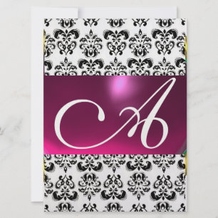 Convites MONOGRAMA GEM DAMASK roxo rosa gelo branco