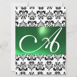 Convites MONOGRAMA GEM DAMASK verde branco