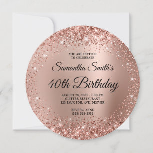 Convites Monograma Glittery Rose Gold Ombre 40º Aniversário