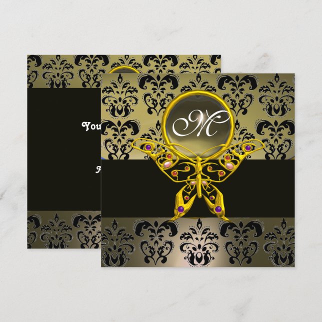 Convites MONOGRAMA HIPER BORBOLETA, ágata damaço cinza (Frente/Verso)