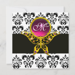 Convites MONOGRAMA HIPER BORBOLETA, damasco preto branco, r
