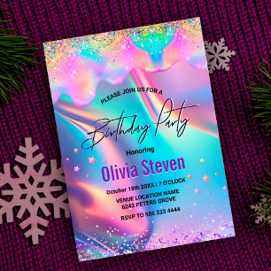 Convites Monograma holográfico holográfico de gotejamento d