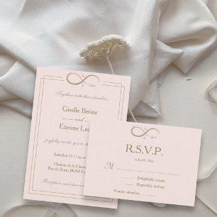 Convites Monograma Infinito Elegante Rosa Bege RSVP de Casa