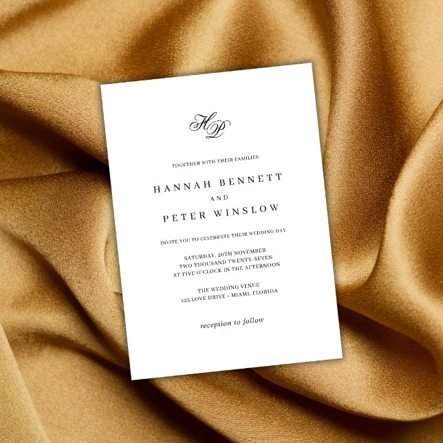 Convites Monograma inicial Casamento branco e preto (Criador carregado)