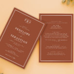 Convites Monograma Laranja Mínimo Queimado Tudo Em Um Casam<br><div class="desc">Um elegante e simples e minimalista alli laranja queimado tradicional num convite para o casamento. Que apresenta fundo na moda terracotta com iniciais monográficas. E tipografia formal e profissional de escrituras brancas. Barato e é também um convite eletrônico digital. Todas as informações são personalizáveis clicando no botão personalizar. Agarre-o e...</div>