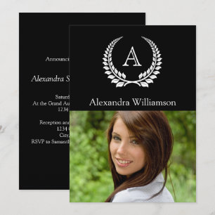 Convites Monograma Laurel Black/White