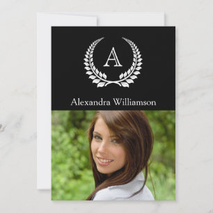 Convites Monograma Laurel Black/White