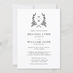 Convites Monograma Laurel com qualquer casamento de fundo