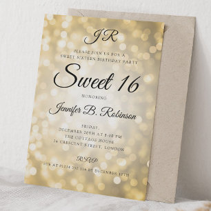 Convites Monograma Luzes Douradas Brilhantes Aniversário de