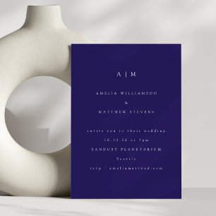 Convites Monograma Minimalista Azul Moderno Casamento Tendê