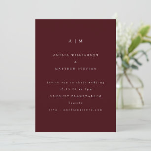 Convites Monograma Minimalista Casamento Burgundy Elegante