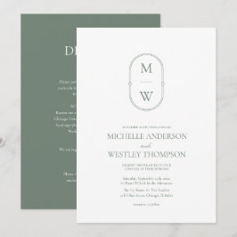 Convites Monograma Minimalista Sage Verde Tudo em Um Casame