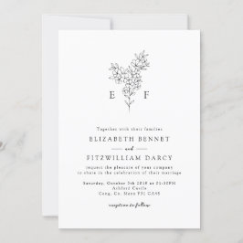 Convites Monograma Mínimo de Flor de Cereja Desenhado à Mão