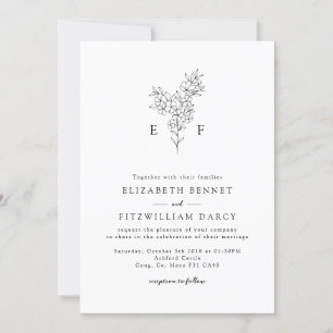 Convites Monograma Mínimo de Flor de Cereja Desenhado à Mão