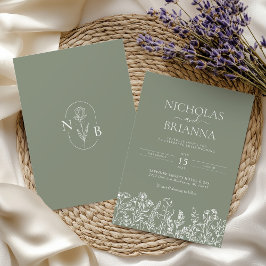 Convites Monograma Moderno Casamento Boho Flor Silvestre Ve