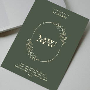 Convites Monograma Moderno Casamento Elegante Verde Escuro 
