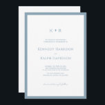 Convites Monograma Moderno Clássico Frente Azul Fronteira<br><div class="desc">Este convite de casamento clássico e moderno apresenta monograma enquadrado por uma tábula fronteira azul. Você pode encontrar produtos correspondentes na minha loja.</div>