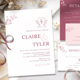 Convites Monograma Moderno da Elegante, Casamento Rosa